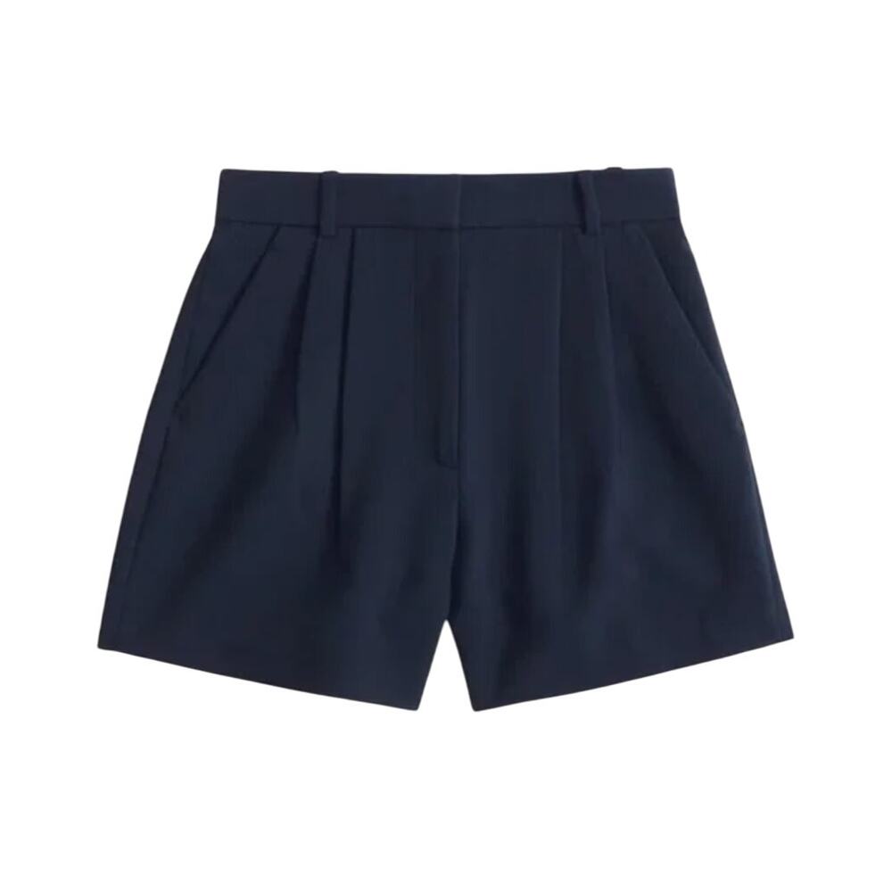 Abercrombie & Fitch Women's High Waist Pleated Tailored Shorts Navy Blue Size XL